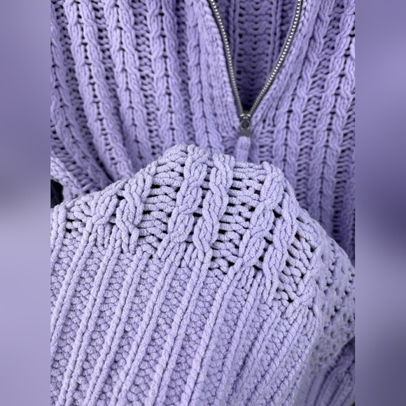 Aerie Cable Car Quarter Zip  Soft‎ Warm Purple Oversize Sweater Size XS - Picture 13 of 13